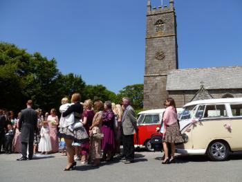 wedding party with vw campers
