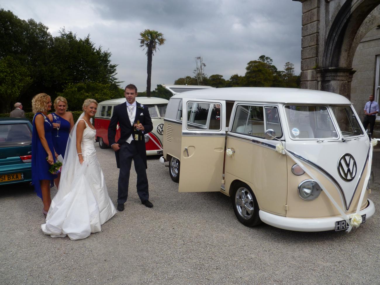 wedding couple with vw camper