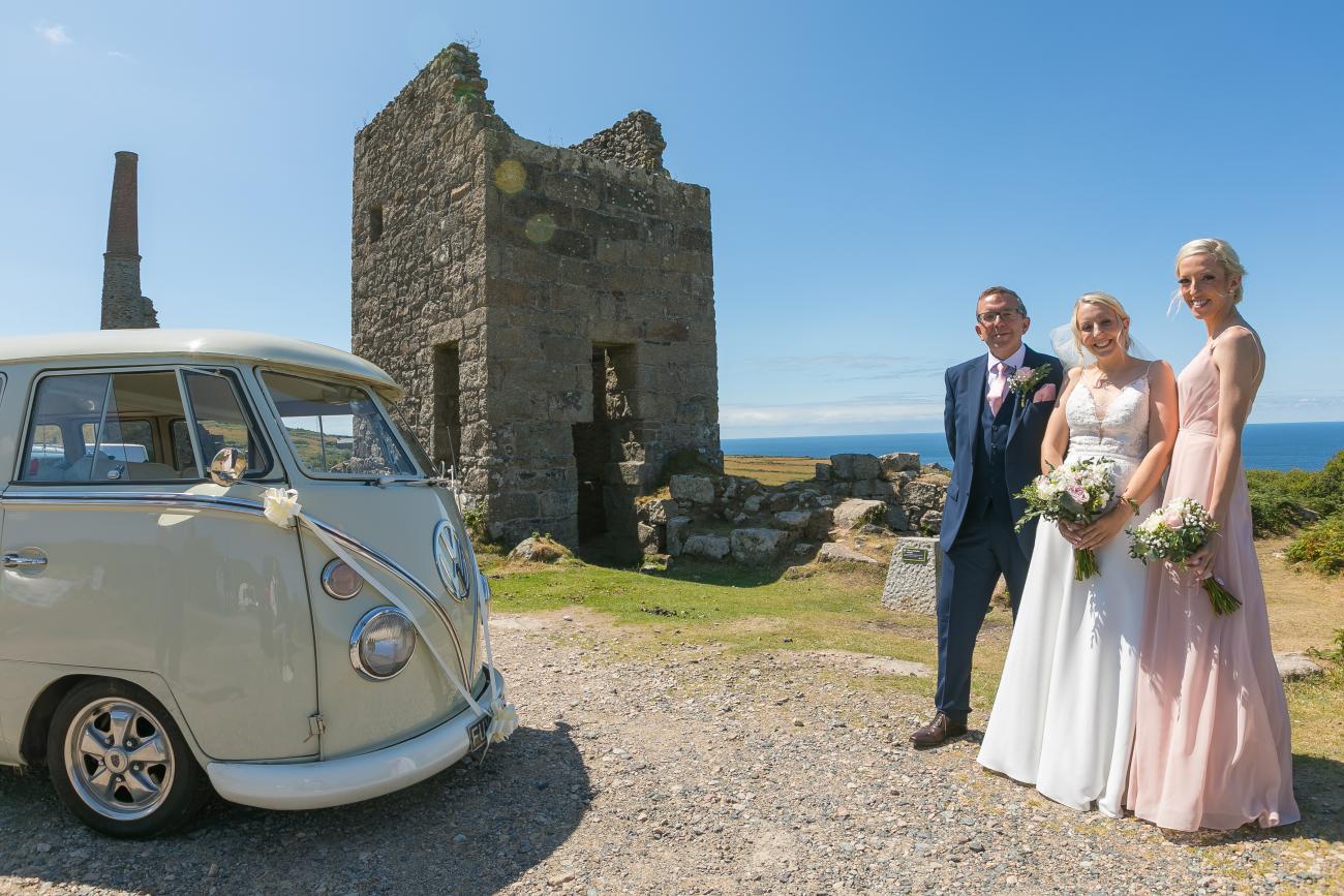 VW Camper with bride and groom