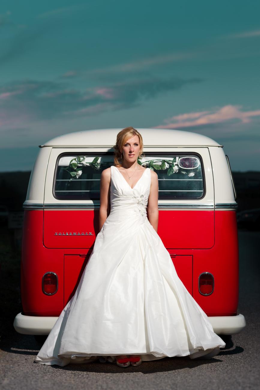 Stunning vw camper with a bridesmaid