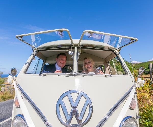 Juliet wedding car with the windows open