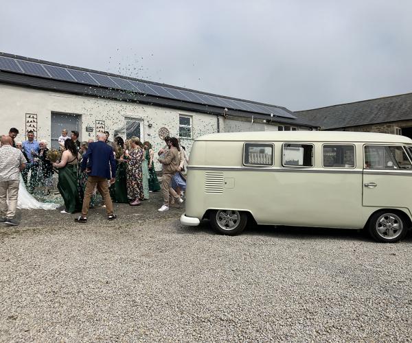 wedding cars at chypraze barn in Cornwall