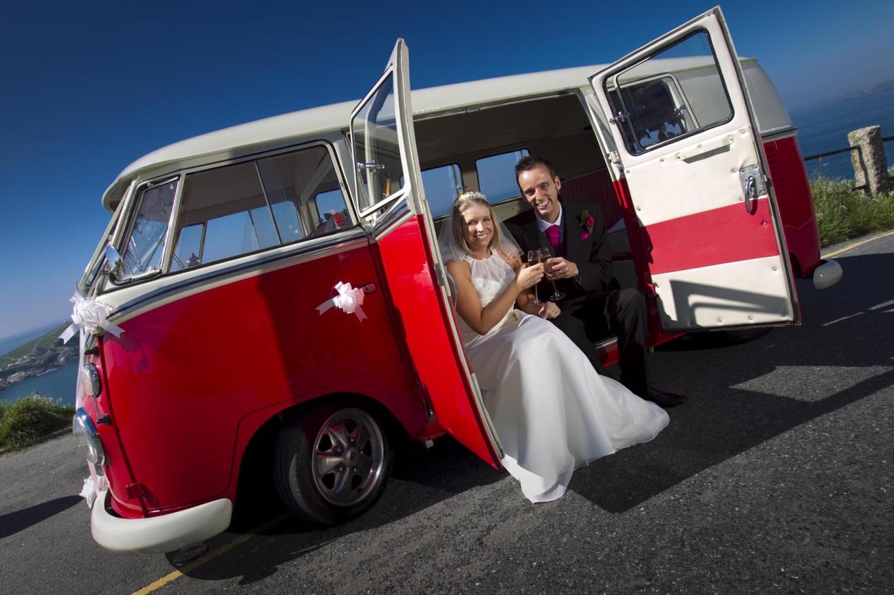 Romeo cream camper at a wedding