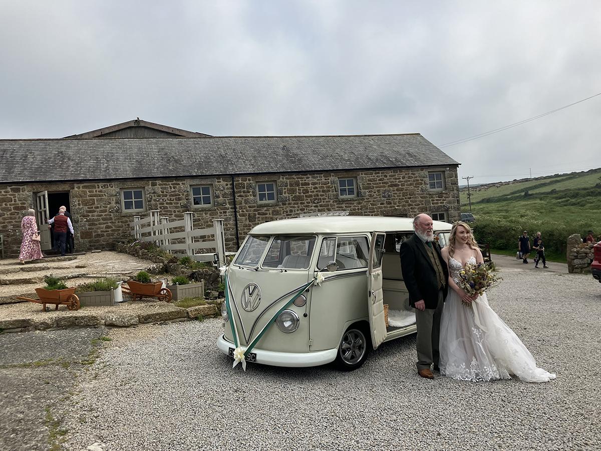 Cornwal VW wedding car hire at Chypraze barn